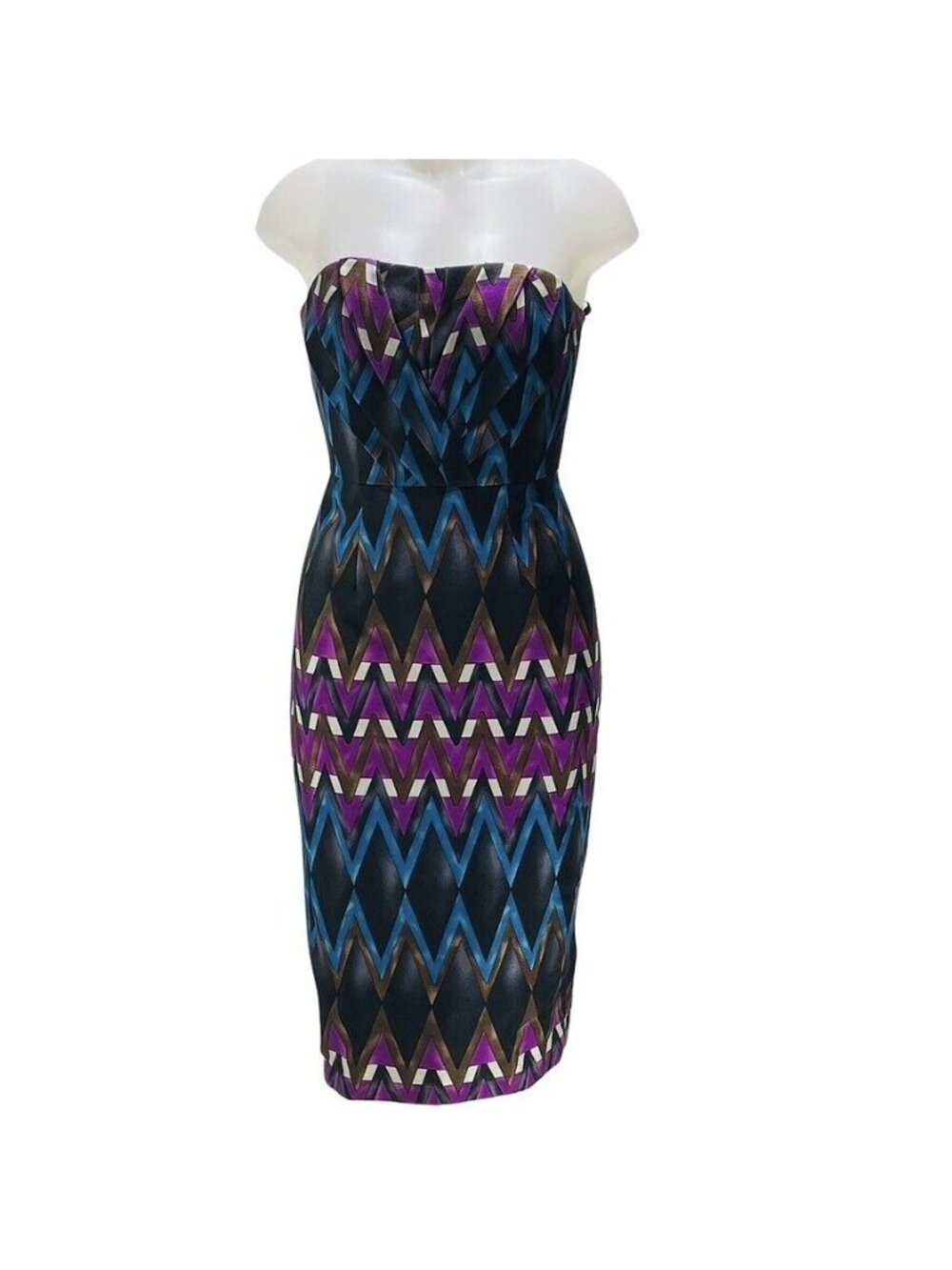 Strapless Zigzag Print Bodycon Midi Dress